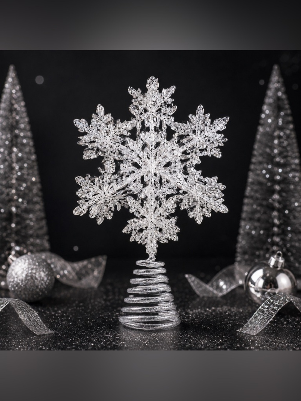 Glitter Snowflake Christmas Tree Topper | White & Silver Holiday Decor